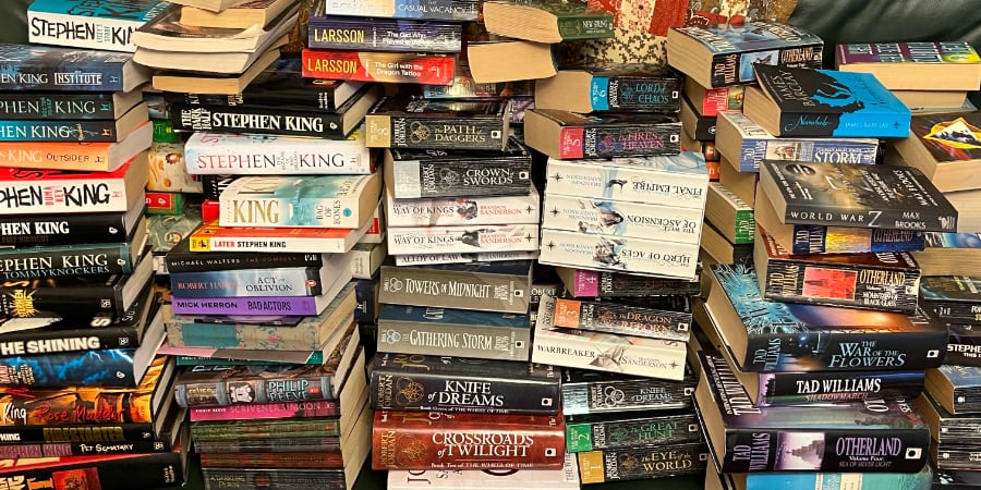 A pile of Dad’s nooks for the local library.